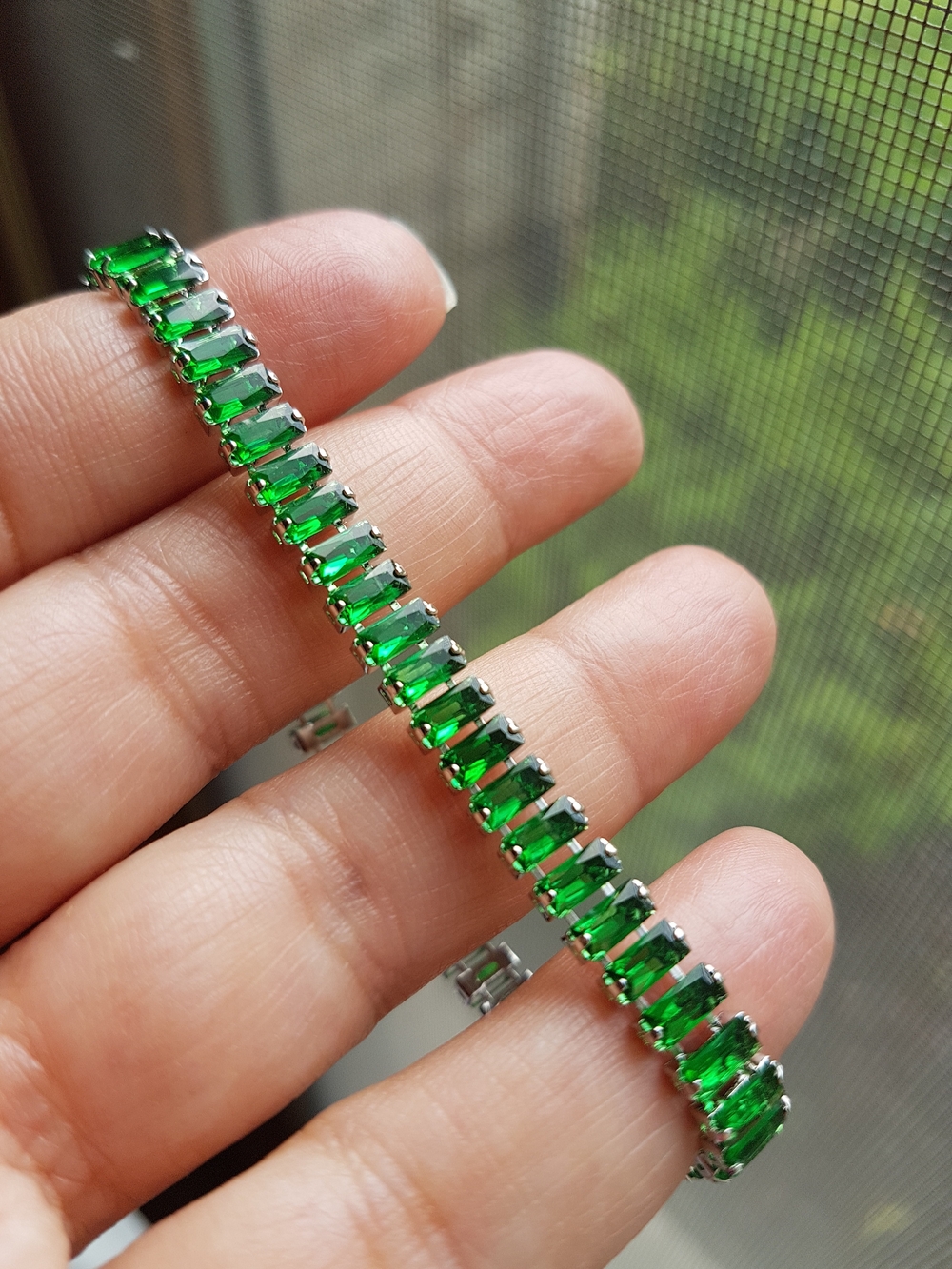 Swarovski Elements Silver Emerald Green Emerald-cut Baguette Tennis Necklace NEW - Picture 6 of 17
